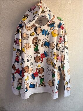 Peanuts Comic Character Hoodie - White with Multicolor Print size XXL